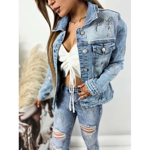 Kurtka katana jeansowa z cekinowymi skrzydłami W374 Original Denim Life XL/42 Charlotte Fashion