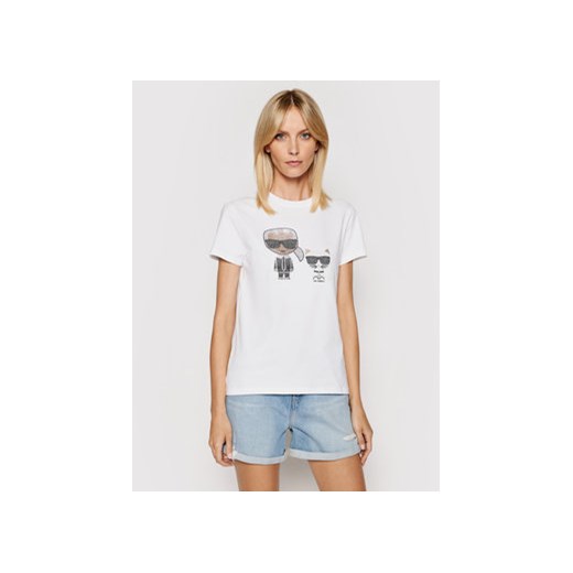 KARL LAGERFELD T-Shirt Ikonik Rhinestone 210W1725 Biały Regular Fit Karl Lagerfeld XS MODIVO