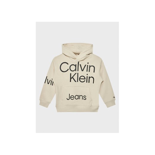 Calvin Klein Jeans Bluza Bold Insitutional Logo IB0IB01442 Beżowy Regular Fit 10Y wyprzedaż MODIVO