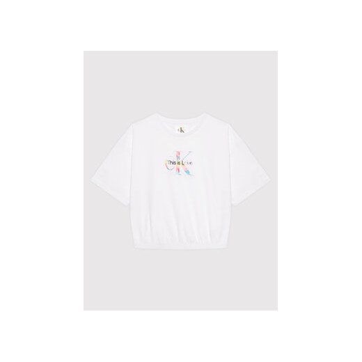 Calvin Klein Jeans T-Shirt Pride Monogram Logo IG0IG01794 Biały Relaxed Fit 12Y okazyjna cena MODIVO