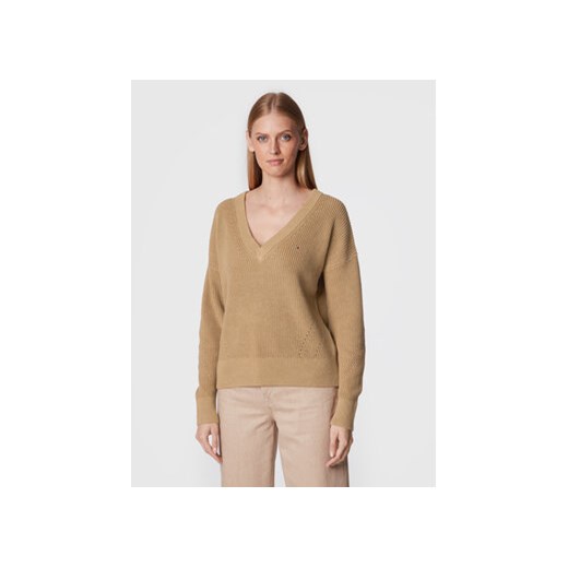 Tommy Hilfiger Sweter V-nk WW0WW35776 Brązowy Loose Fit Tommy Hilfiger M promocyjna cena MODIVO