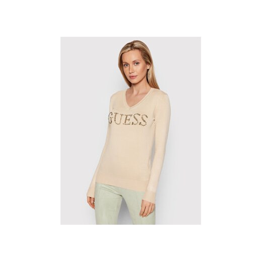 Guess Sweter W2RR21 Z2NQ0 Beżowy Slim Fit Guess XS promocja MODIVO