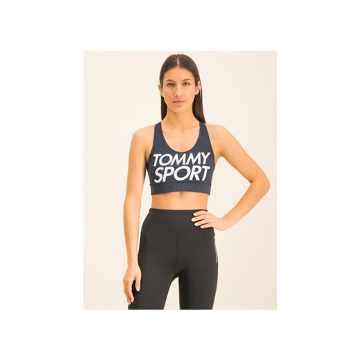 Tommy Sport Biustonosz top Sports Bra Logo S10S100344 Granatowy Tommy Sport M wyprzedaż MODIVO