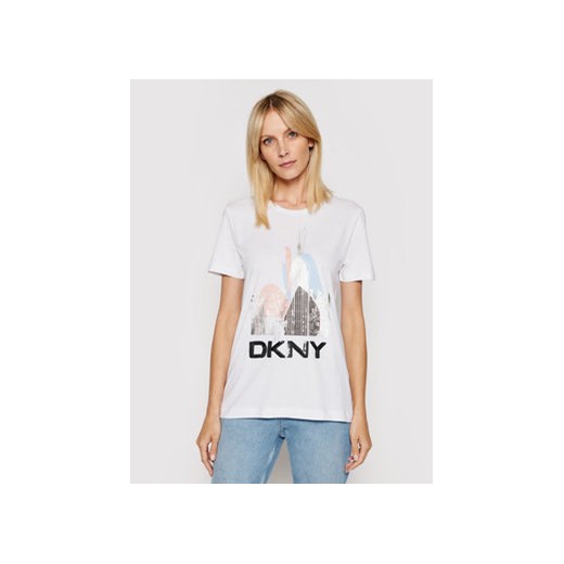 DKNY T-Shirt P02BNCNA Biały Regular Fit XS wyprzedaż MODIVO
