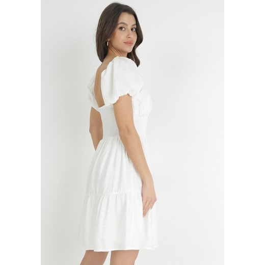 Biała Sukienka Taliowana z Falbanką Fastarisa S promocja Born2be Odzież