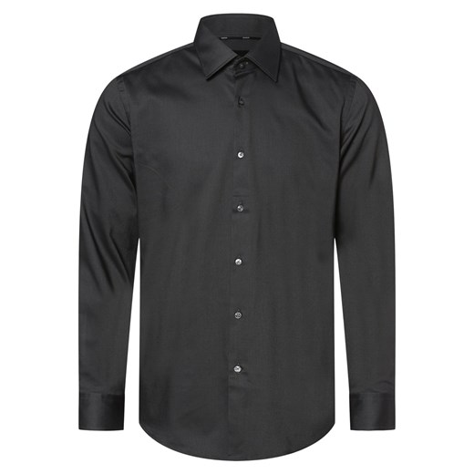 BOSS Koszula męska łatwa w prasowaniu Mężczyźni Slim Fit Bawełna antracytowy wypukły wzór tkaniny kołnierzyk kent ze sklepu vangraaf w kategorii Koszule męskie - zdjęcie 152696939