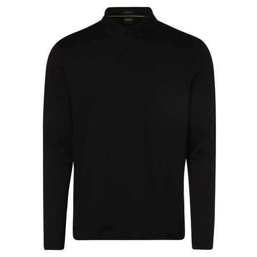 BOSS Green Męska koszulka polo Mężczyźni Bawełna czarny jednolity ze sklepu vangraaf w kategorii T-shirty męskie - zdjęcie 152697626