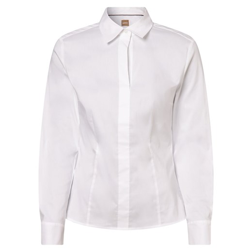 BOSS Bluzka damska Kobiety Bawełna biały jednolity ze sklepu vangraaf w kategorii Koszule damskie - zdjęcie 152700537