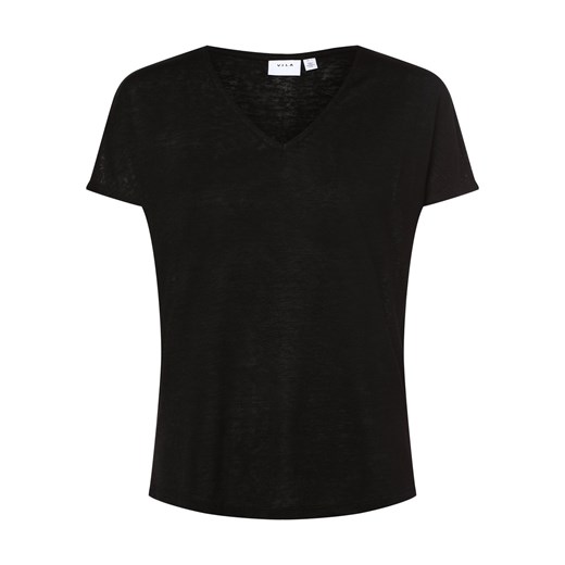 Vila T-shirt damski Kobiety Sztuczne włókno czarny jednolity ze sklepu vangraaf w kategorii Bluzki damskie - zdjęcie 152701859