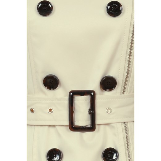 Płaszcz With Double Buttons And PU Sleeves - Cream pandzior-pl-new-vogue bezowy efektowne