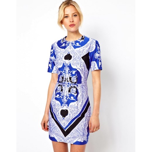 Sukienka Asos Cotton Mini Cobalt/Black Scarf Print fioletowy Asos UK12/UE40 wyprzedaż Pandzior.pl-New Vogue