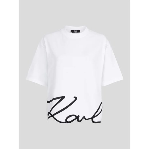 KARL LAGERFELD T-Shirt Signature Hem 226W1703 Biały Relaxed Fit Karl Lagerfeld M MODIVO
