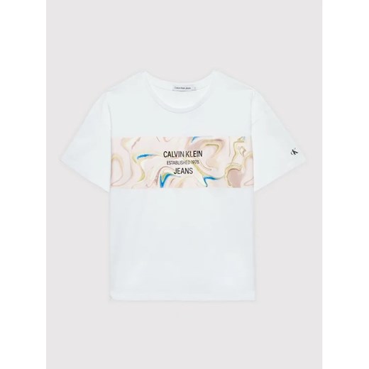 Calvin Klein Jeans T-Shirt Liquid Logo Print IG0IG01292 Biały Regular Fit 8Y MODIVO