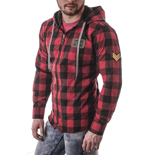 Męska bluza/koszula z kapturem rl60 - czerwona ze sklepu Risardi w kategorii Bluzy męskie - zdjęcie 152885065