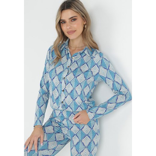 Niebieska Koszula w Ornamentalny Wzór Lagzos ze sklepu Born2be Odzież w kategorii Koszule damskie - zdjęcie 152901835