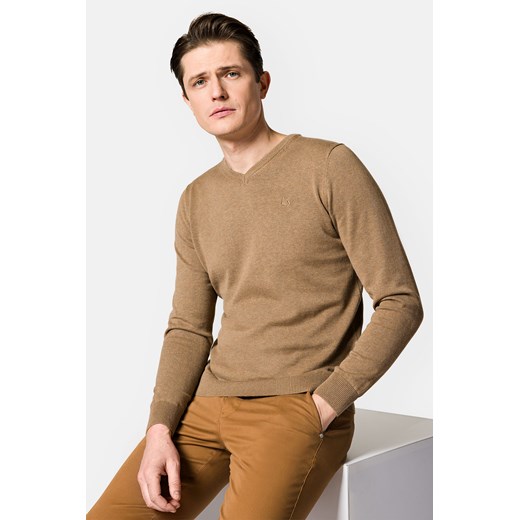 Sweter Beżowy Bawełniany w Serek Harrison ze sklepu Lancerto S.A. w kategorii Swetry męskie - zdjęcie 152904109