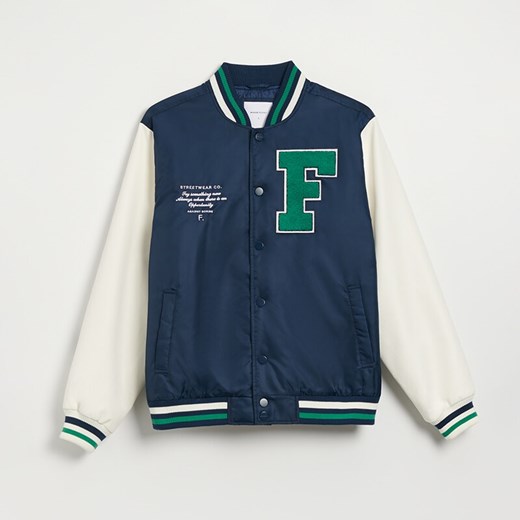 Ocieplana kurtka bomber w stylu college granatowa - Granatowy House L House