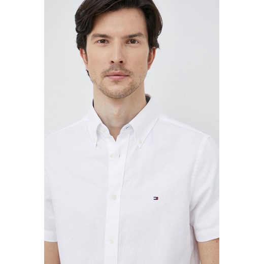 Tommy Hilfiger koszula z lnem kolor biały regular z kołnierzykiem button-down Tommy Hilfiger S ANSWEAR.com