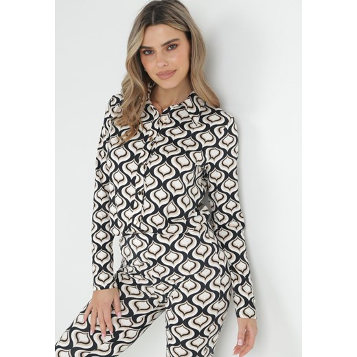Czarno-Biała Koszula w Mozaikowy Wzór Atmis ze sklepu Born2be Odzież w kategorii Koszule damskie - zdjęcie 152909369