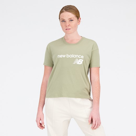 Koszulka damska New Balance WT03805OLF – zielona ze sklepu New Balance Poland w kategorii Bluzki damskie - zdjęcie 152910317