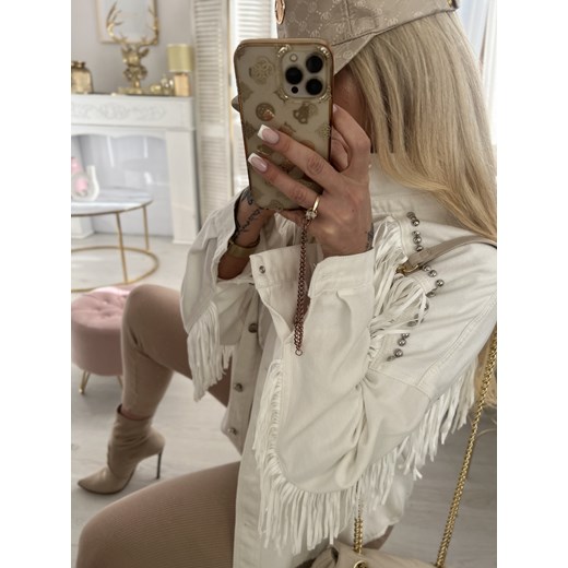 Kurtka katana biała z frędzlami i dżetami W371 Ciminy S/36 Charlotte Fashion