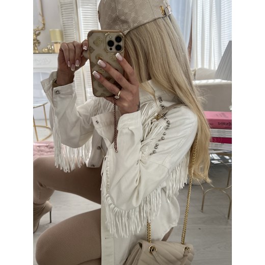 Kurtka katana biała z frędzlami i dżetami W371 Ciminy M/38 Charlotte Fashion