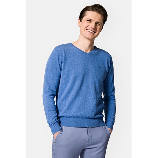 Sweter Niebieski Bawełniany w Serek Harrison ze sklepu Lancerto S.A. w kategorii Swetry męskie - zdjęcie 152931596
