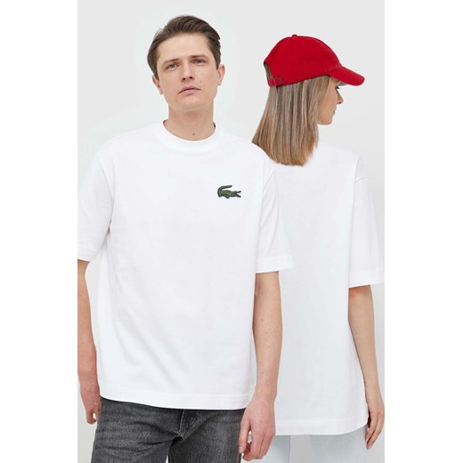 Lacoste t-shirt bawełniany kolor biały gładki ze sklepu ANSWEAR.com w kategorii T-shirty męskie - zdjęcie 152950406
