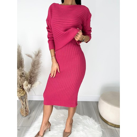 Różowy Komplet Sukienka+Sweterek ze sklepu ModnaKiecka.pl w kategorii Komplety i garnitury damskie - zdjęcie 152992887