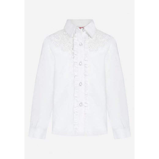 Biała Bawełniana Koszula z Koronką Przy Dekolcie i Kołnierzyku Acadite 134 okazyjna cena Born2be Odzież