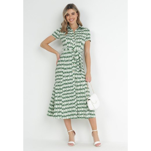 Zielona Koszulowa Sukienka Maxi z Materiałowym Paskiem Rainora ze sklepu Born2be Odzież w kategorii Sukienki - zdjęcie 153023255