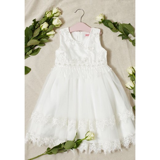 Biała Sukienka Rozkloszowana z Haftem i Perłami Phyrissa ze sklepu Born2be Odzież w kategorii Sukienki dziewczęce - zdjęcie 153023526