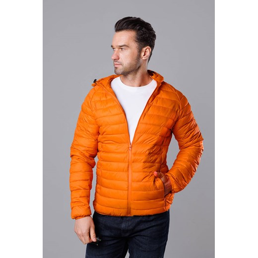 Pikowana kurtka męska z kapturem pomarańczowa (HM112-22) ze sklepu goodlookin.pl w kategorii Kurtki męskie - zdjęcie 153031389