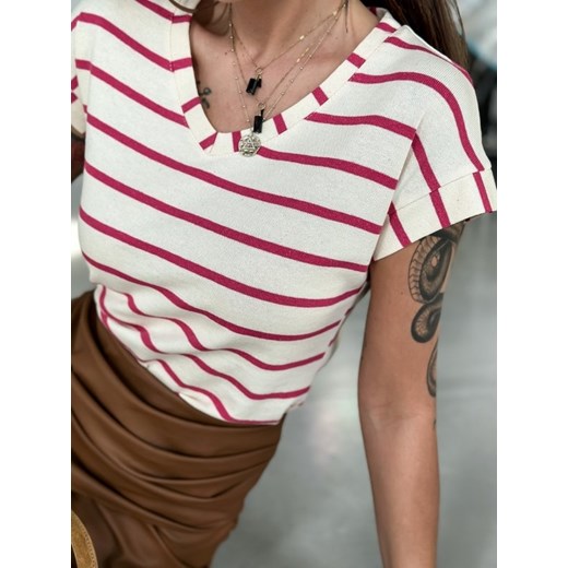 T-shirt Manueli Stripes Cream Amarantowy Lisa Mayo L Lisa Mayo