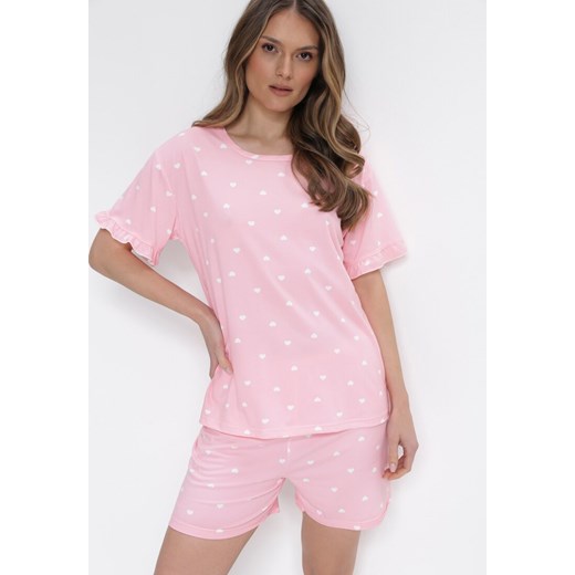 Różowy 2-częściowy Komplet Piżamowy z T-shirtem i Szortami Brionne ze sklepu Born2be Odzież w kategorii Piżamy damskie - zdjęcie 153053078
