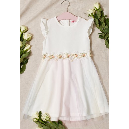 Biała Sukienka z Różyczkami w Talii Siateczką i Falbankami Zavana ze sklepu Born2be Odzież w kategorii Sukienki dziewczęce - zdjęcie 153053089