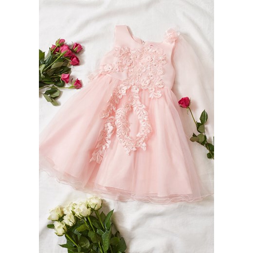 Różowa Balowa Sukienka Ozdobiona Różami Perełkami i Tiulem Namiko ze sklepu Born2be Odzież w kategorii Sukienki dziewczęce - zdjęcie 153053095