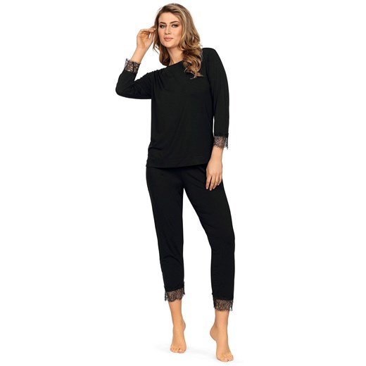 Bawełniana czarna piżama Justine z rękawami 3/4 i długimi nogawkami, Kolor czarny, Rozmiar S, Wies-MANN ze sklepu Intymna w kategorii Piżamy damskie - zdjęcie 153053318