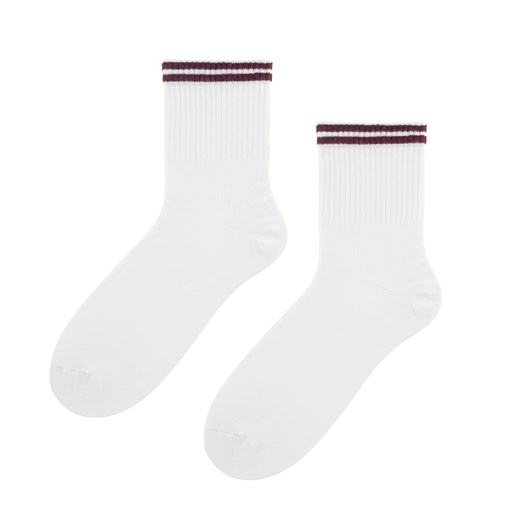 skarpetki z bawełny organicznej białe w paski bordowe Regina Socks 39-42 Estera Shop