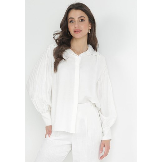 Biała Koszula z Plisowanymi Rękawami Pascala ze sklepu Born2be Odzież w kategorii Koszule damskie - zdjęcie 153135725