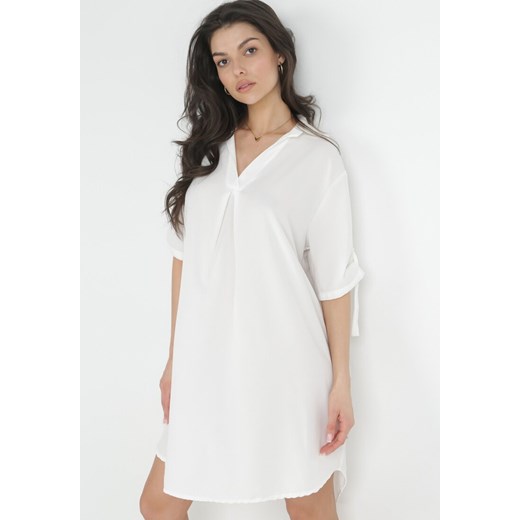 Biała Pudełkowa Sukienka Mini z Kołnierzykiem Zeena ze sklepu Born2be Odzież w kategorii Sukienki - zdjęcie 153138387