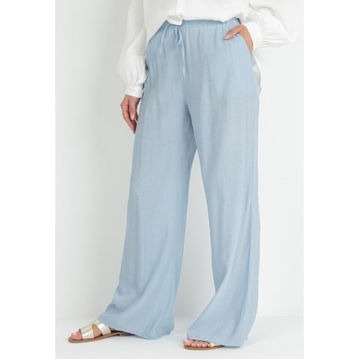 Niebieskie Spodnie z Gumką w Pasie Angelona ze sklepu Born2be Odzież w kategorii Spodnie damskie - zdjęcie 153138719