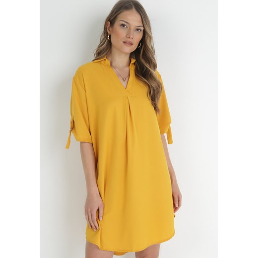 Żółta Pudełkowa Sukienka Mini z Kołnierzykiem Zeena ze sklepu Born2be Odzież w kategorii Sukienki - zdjęcie 153140679