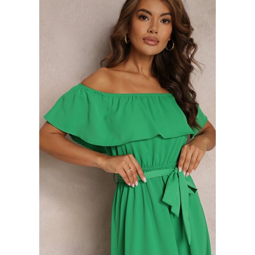 Zielona Sukienka Hiszpanka Maxi z Falbanką i Wiązanym Paskiem Eirerria Renee M wyprzedaż Renee odzież