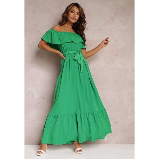 Zielona Sukienka Hiszpanka Maxi z Falbanką i Wiązanym Paskiem Eirerria Renee M okazja Renee odzież