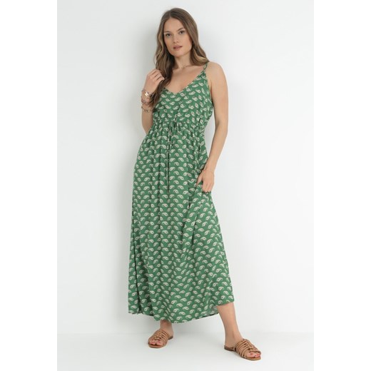 Zielona Sukienka z Wiskozy na Ramiączkach Stephne ze sklepu Born2be Odzież w kategorii Sukienki - zdjęcie 153161448