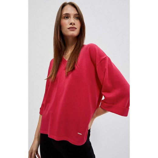 Luźna bluza damska z rękawem 3/4 w kolorze czerwonym 4002, Kolor czerwony, XL Primodo