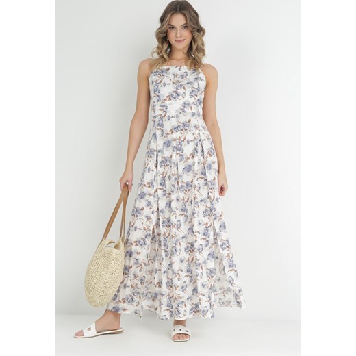 Biała Sukienka Maxi na Regulowanych Ramiączkach z Rozcięciem na Dole Alasima ze sklepu Born2be Odzież w kategorii Sukienki - zdjęcie 153195317