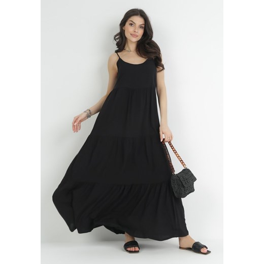 Czarna Sukienka z Wiskozy na Ramiączkach z Falbanką Graesa ze sklepu Born2be Odzież w kategorii Sukienki - zdjęcie 153197649