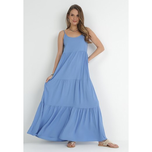 Niebieska Sukienka z Wiskozy na Ramiączkach z Falbanką Graesa ze sklepu Born2be Odzież w kategorii Sukienki - zdjęcie 153197659